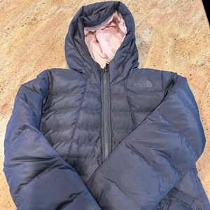 The North Face  dark grey with pink fleece lined winter jacket